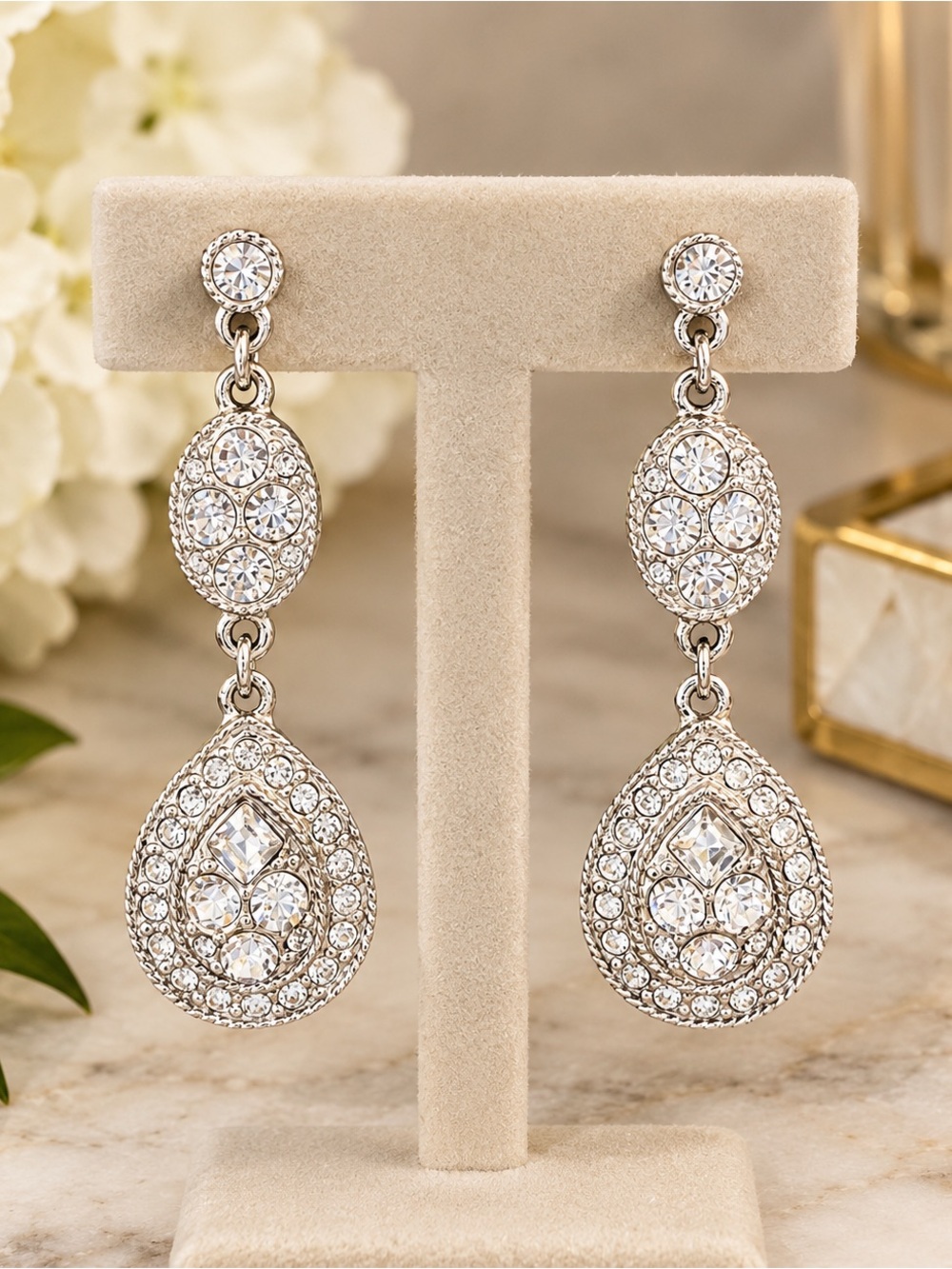 Givenchy Silver-Tone Crystal Teardrop Dangle Earrings NWT